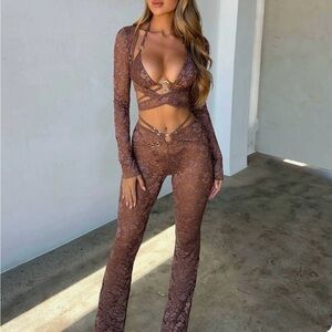 Brown Lace Two-Piece Set